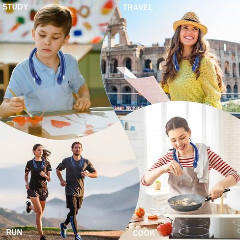 Portable Bladeless Neck Fan, 5000mah Foldable Personal Neck Fans, Rechargeble Hands Free Wearable Fan, Battery Operated Hanging Neckband Fan for Outdoors Women Kids in Saudi Arabia