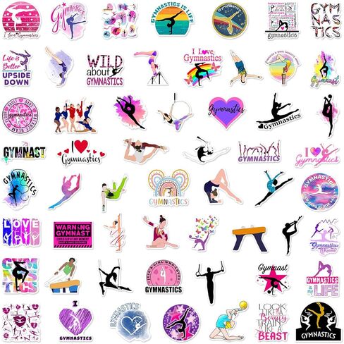 50 PCS Gymnastics Stickers Waterproof Vinyl Decal for Journaling Laptop Scrapbook Water Bottles Phone Caps Luggage for Adults Teens Kids Womens in Saudi Arabia