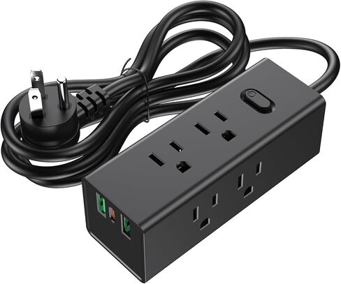 واقي من زيادة التيار الكهربائي، سلك تمديد بطول 4 أقدام، 6 منافذ مع 3 منافذ USB (منفذ USB C واحد)، موسع منفذ ثلاثي الجوانب، مثبت على الحائط، صغير الحجم للسفر والمنزل والمدرسة وغرفة النوم الجامعية والمكتب (أسود) in Saudi Arabia