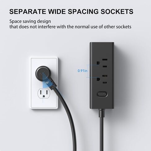 واقي من زيادة التيار الكهربائي، سلك تمديد بطول 4 أقدام، 6 منافذ مع 3 منافذ USB (منفذ USB C واحد)، موسع منفذ ثلاثي الجوانب، مثبت على الحائط، صغير الحجم للسفر والمنزل والمدرسة وغرفة النوم الجامعية والمكتب (أسود) in Saudi Arabia