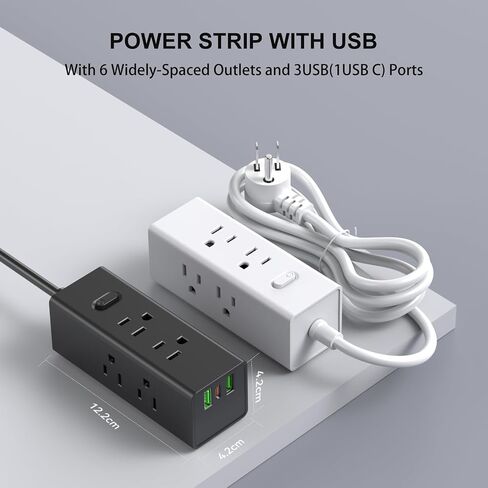 واقي من زيادة التيار الكهربائي، سلك تمديد بطول 4 أقدام، 6 منافذ مع 3 منافذ USB (منفذ USB C واحد)، موسع منفذ ثلاثي الجوانب، مثبت على الحائط، صغير الحجم للسفر والمنزل والمدرسة وغرفة النوم الجامعية والمكتب (أسود) in Saudi Arabia