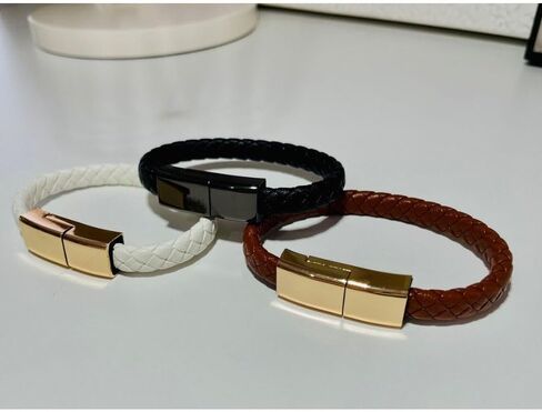 USB - كابل شاحن سوار جلدي مضيء سلك مضفر USB شاحن سفر محمول للرجال والنساء لهاتف iPhone. هدية لطيفة لصديقك، صديقة/سوار أنيق المظهر (أبيض) in Kuwait