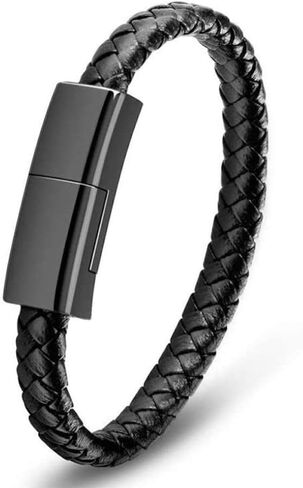 USB - كابل شاحن سوار جلدي مضيء سلك مضفر USB شاحن سفر محمول للرجال والنساء لهاتف iPhone. هدية لطيفة لصديقك، صديقة/سوار أنيق المظهر (أبيض) in Kuwait