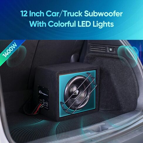12 inches Active Powered Car Audio Subwoofer Car/Truck Vented Sub Box Enclosure 1400 Watt w/Colorful LED Ambient Lights,Final 4 Ohm,Dual Voice Coil,Built Amp,Low Profile,Remote Subwoofer Control Kit in Saudi Arabia