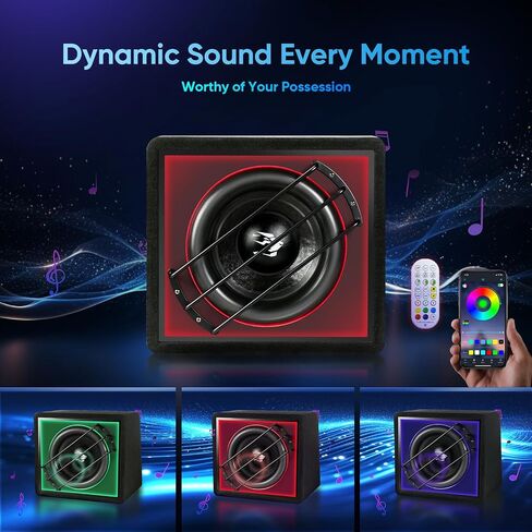 12 inches Active Powered Car Audio Subwoofer Car/Truck Vented Sub Box Enclosure 1400 Watt w/Colorful LED Ambient Lights,Final 4 Ohm,Dual Voice Coil,Built Amp,Low Profile,Remote Subwoofer Control Kit in Saudi Arabia