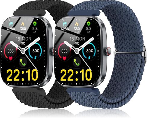 2 Pack Braided Stretchy Nylon Compatible with Kuizil T70 Smart Watch Band/JeeJTek TGW008/zakotu Y66/uaue T60 Smartwatch, Quick Release Solo Loop Sport Elastic Strap Wristbands for Men Women in Saudi Arabia