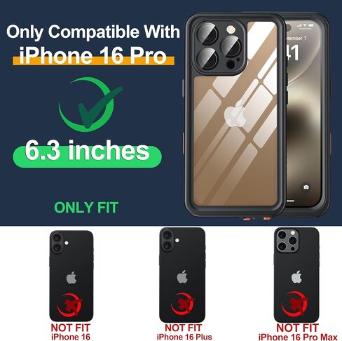 حافظة ANTSHARE لهاتف iPhone 16 Pro، واقي شاشة مدمج مقاوم للماء، [مقاومة للسقوط العسكري بطول 12 قدمًا] [مقاومة للصدمات لجسم كامل] [مقاومة للغبار] [IP68 تحت الماء] حافظة هاتف لهاتف iPhone 16 Pro مقاس 6.3 بوصات - أسود/شفاف in Saudi Arabia