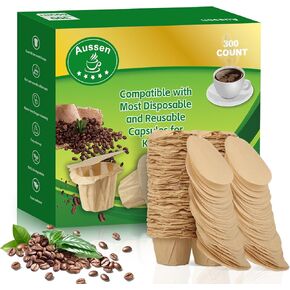 Aussen Disposable Coffee Paper Filters Replacement Kerig Filter Fit All Keurig Single Serve Filter Brands Compatible with Reusable Single Serve Pods Keurig Coffee Maker(300 Count With Lid)