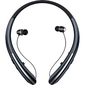 Bluetooth Headphones Retractable, Neckband Earbuds Wireless Headset Sports - Wireless Earbuds with Mic, Noise-Cancelling, 20+ Hours Playtime, USB-C Charging, Sweatproof, for Travel (Black)