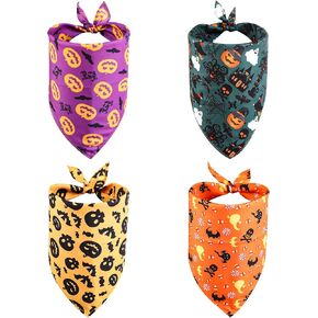 4pcs Halloween Dog Bandanas, Breathable Dog Triangle Scarf Washable Halloween Dog Neckerchief Ghost Pumpkin Halloween Bandanas for Big Small Medium Large Dog and Cats (Style 3)