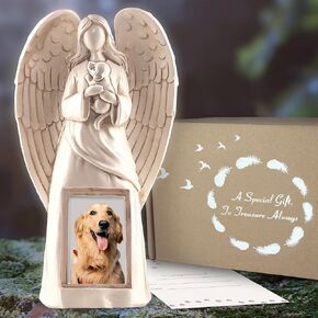 Muldale Dog Memorial Statue for Garden - Dog Angel Statue for Indoor or Outdoor - Rest in Peace Dog Stone with Photo Holder - 11"
