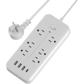 Power Strip Surge Protector - 6 Outlets with 4 USB (1 USB C) Charging Ports, Multi Plug Outlet Extender, 4Ft Extension Cord, Wall Mount Desk USB Charging Station for Home Office (White)