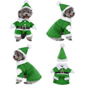 Yoption Christmas Elf Dog Cat Costume with Hat, Funny Pet Christmas Cosplay Winter Warm Coat Clothes Outfit Apparel (XL)