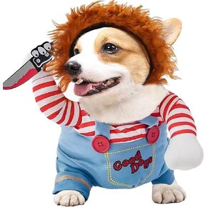 Pet Deadly Doll Dog Costume, Funny Dog Cosplay Halloween Costume Novelty Dog Clothes Party Dress Up Costumes for Small Medium Large Dogs (Large)