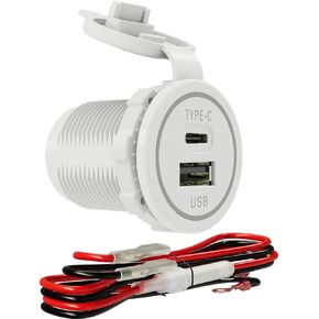 YM1218 USB Type C 12V PD30W FAST CHERGER Waterproof with Cap Type C USB Car Charger Socket 12V/24V for Car, Boat, Golf Cart, Bus, RV, Golf, Automotive Marine ATV Truck (15W-White 1 PCS)