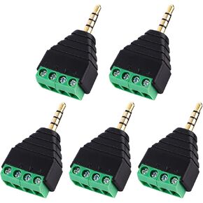 5pcs 4 Pole 3.5mm (1/8inches) Stereo TRRS Audio Male to AV 4 Pin Screw Terminal Female Double Track Headphone Balun Solderless Phoenix Converter Adapter Connector