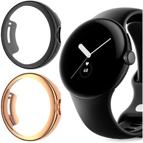 Compatible with Google Pixel Watch Case, Lamshaw All-Around Protective TPU Bumper Cover Screen Protector Case Cover Compatible for Google Pixel Watch 2022 (Black+Black)