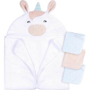 Gerber Baby 4 Piece Animal Character Hooded Towel and Washcloth Set, Brown Lion, One Size