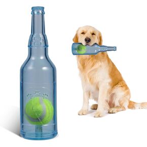 Dog Toys for Aggressive Chewers,Rubber Bottle Dog Toy Contains Tennis Ball,Indestructible Dog Toys for Large Dogs, Durable Dog Toys, Squeaky Dog Toys (Green, L)