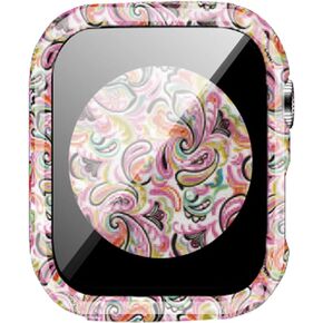 Compatible with Apple Watch Series 9 8 7 41mm 45mm Floral Hard PC Case Tempered Glass Screen Protector Cover Resistant Impact Resistant Protective Case for Apple Watch 45mm 41mm (45mm, Flowers 6)