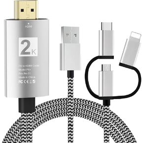 USB Type C to Hdmi Adapter 3 in 1 Micro USB Android Phone to TV HDMI MHL 2K Connector Cable for Android Smartphone Tablets to TV Projector Monitor
