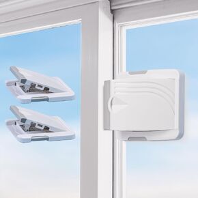 Window & Sliding Glass Door Locks – 4-Pack Child-Proof Window Locks for Security & Safety – 2-Button Unlocking Childproof Window Locks with 3M Adhesive Backing – Sliding Window Locks