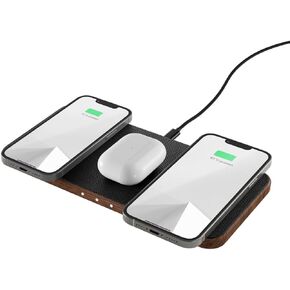 Woodcessories - Wireless Multi Charger inductive Charging Station Made of Wood - Compatible with 3 Qi Enabled Devices (Oak)
