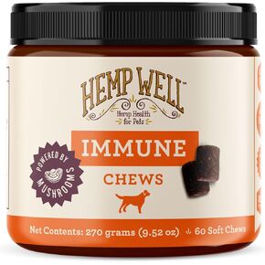 Hemp Well Immune + Allergy Support Dog Soft Chews with Functional Mushrooms and Hemp - 60 Count, Dog Allergy Relief, Itch Relief for Dogs - Dog Vitamins and Supplements for Digestive and Skin Support