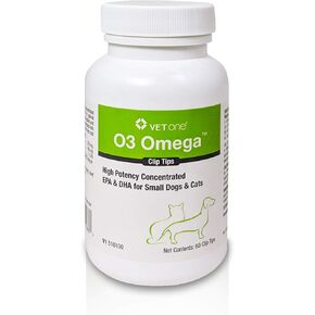 VetOne O3 Omega Clip Tips Nutritional Supplement with Omega 3 Fatty Acids | Builds Immune & Joint Health | Promotes Healthy Skin & Coats | Small Dogs & Cats (60 Count Clip Tips)