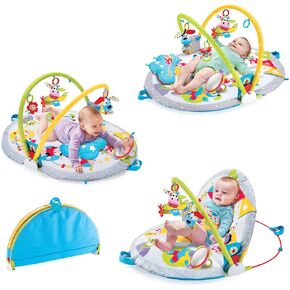 Yookidoo 3 في 1 Baby Gym Lay to Sit-Up Play Mat. مركز أنشطة حديثي الولادة مع وسادة وقت الاستلقاء على البطن وألعاب الرضع ومرآة. لمدة 0-12 شهر