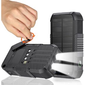 Solar Power Bank, 66800mAh, Hand Crank, 22.5W USB-C Fast Charging, 6 Outputs & 4 Inputs, SOS/Strobe/Compass, for Camping/Hiking/Trips (Orange)