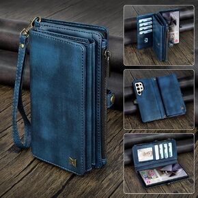 for Samsung Galaxy S24 Ultra Wallet Case(Holds Lipstick, Headphones, etc.),Multi-Functional Portable Magnetic Faux Leather Phone Case with RFID Blocking,Shoulder Strap and Wrist Strap(Black)