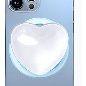 Xerial Cute White Heart Phone Grip Compatible with MagSafe, Adapter Ring for MagSafe Included, Magnetic Phone Grip for Android Phones & Kindle, Wireless Charging Compatible - 3D Foldable Phone Holder
