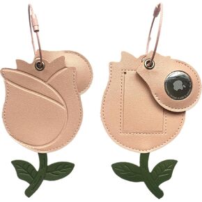 Cute Leather Luggage Tag Holder with Airtag Case Set,Hidden Compartment for AirTag Travel Suitcase Tracking Case with Stainless Steel Loop,Name ID Label(Persimmon)