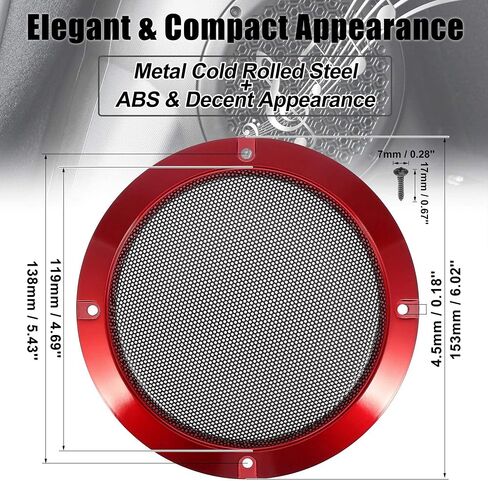 Unifizz 2pcs Car Audio Speaker Cover Mesh Subwoofer Grill Horn Guard 5'' Red Protector in Saudi Arabia