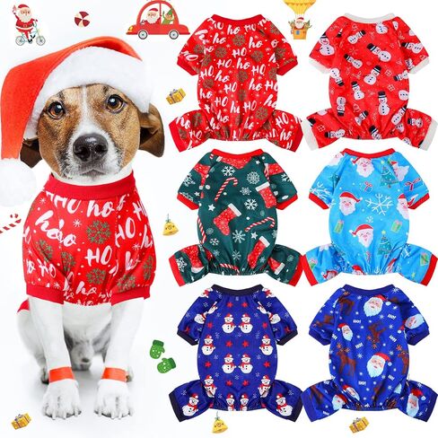 Xuniea 6 Pieces Pet Pajamas Christmas Jumpsuit, Santa, Snowman, Tree Designs for Dogs & Cats(Large) in Kuwait