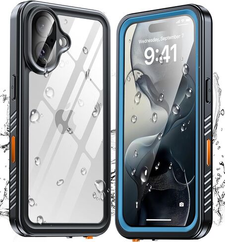 حافظة ANTSHARE لهاتف iPhone 16 Pro، واقي شاشة مدمج مقاوم للماء، [مقاومة للسقوط العسكري بطول 12 قدمًا] [مقاومة للصدمات لجسم كامل] [مقاومة للغبار] [IP68 تحت الماء] حافظة هاتف لهاتف iPhone 16 Pro مقاس 6.3 بوصات - أسود/شفاف in Kuwait