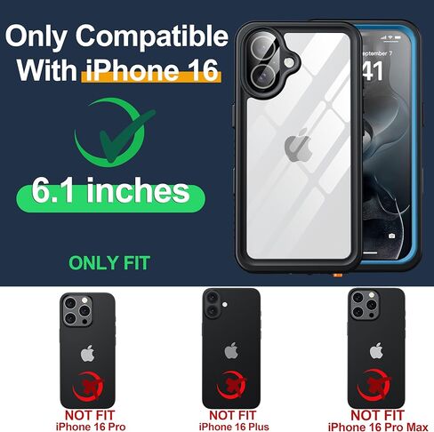 حافظة ANTSHARE لهاتف iPhone 16 Pro، واقي شاشة مدمج مقاوم للماء، [مقاومة للسقوط العسكري بطول 12 قدمًا] [مقاومة للصدمات لجسم كامل] [مقاومة للغبار] [IP68 تحت الماء] حافظة هاتف لهاتف iPhone 16 Pro مقاس 6.3 بوصات - أسود/شفاف in Kuwait