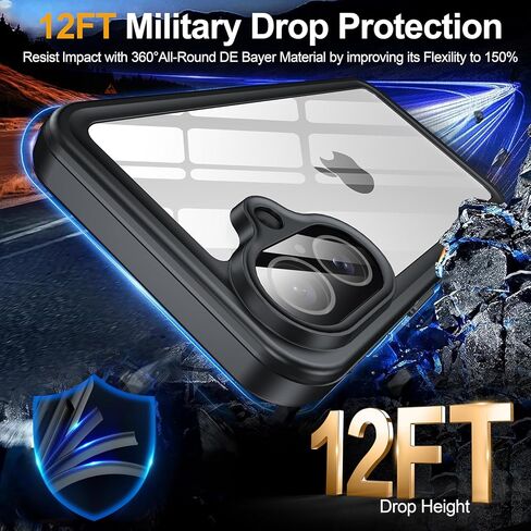 حافظة ANTSHARE لهاتف iPhone 16 Pro، واقي شاشة مدمج مقاوم للماء، [مقاومة للسقوط العسكري بطول 12 قدمًا] [مقاومة للصدمات لجسم كامل] [مقاومة للغبار] [IP68 تحت الماء] حافظة هاتف لهاتف iPhone 16 Pro مقاس 6.3 بوصات - أسود/شفاف in Kuwait