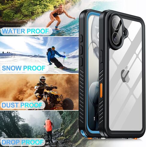 حافظة ANTSHARE لهاتف iPhone 16 Pro، واقي شاشة مدمج مقاوم للماء، [مقاومة للسقوط العسكري بطول 12 قدمًا] [مقاومة للصدمات لجسم كامل] [مقاومة للغبار] [IP68 تحت الماء] حافظة هاتف لهاتف iPhone 16 Pro مقاس 6.3 بوصات - أسود/شفاف in Kuwait