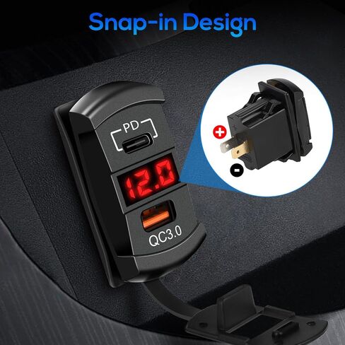 Linkstyle USB Rocker Switch Outlet for Car, 55W PD USB-C & 36W QC3.0 USB-A Port Charger Socket, Voltmeter, Waterproof, Red in Saudi Arabia