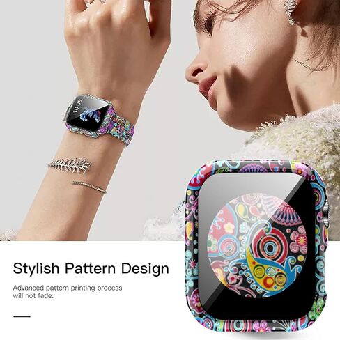 Compatible with Apple Watch Series 9 8 7 41mm 45mm Floral Hard PC Case Tempered Glass Screen Protector Cover Resistant Impact Resistant Protective Case for Apple Watch 45mm 41mm (45mm, Flowers 6) in Saudi Arabia
