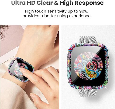 Compatible with Apple Watch Series 9 8 7 41mm 45mm Floral Hard PC Case Tempered Glass Screen Protector Cover Resistant Impact Resistant Protective Case for Apple Watch 45mm 41mm (45mm, Flowers 6) in Saudi Arabia