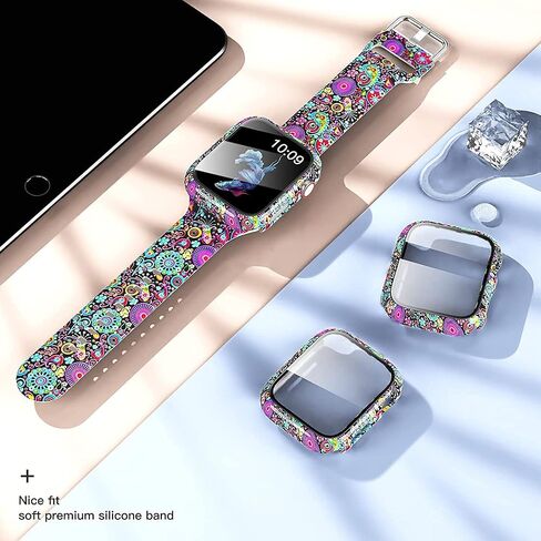 Compatible with Apple Watch Series 9 8 7 41mm 45mm Floral Hard PC Case Tempered Glass Screen Protector Cover Resistant Impact Resistant Protective Case for Apple Watch 45mm 41mm (45mm, Flowers 6) in Saudi Arabia