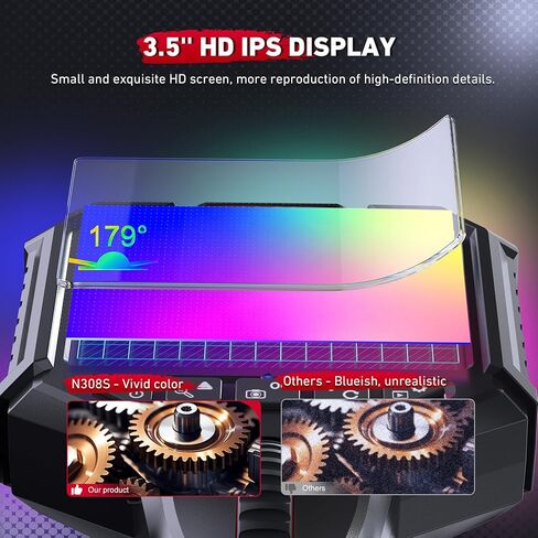 Ralcam Articulation Borescope، كاميرا فحص ثنائية الاتجاه 180 درجة، عدسة 6.2 مم IP67 مقاومة للماء، 6 مصابيح LED قابلة للتعديل، منظار شاشة IPS محمول 3.5 بوصة مع كابل مرن 3.3FT/1.0M in Kuwait