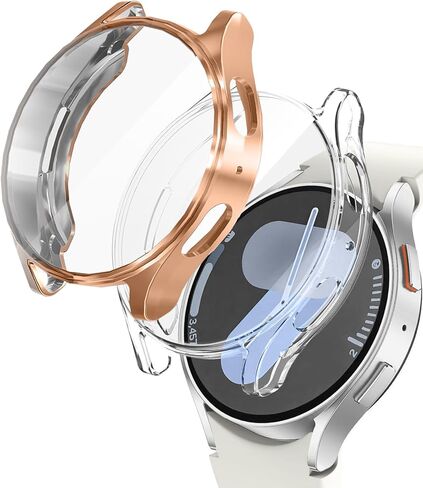 غطاء حماية ناعم من مادة TPU متوافق مع ساعة سامسونج جالاكسي 7 مقاس 40 مم و44 مم، غطاء حماية كامل بإطار ممتص للصدمات (ذهبي وردي/شفاف، 40 مم) in Kuwait