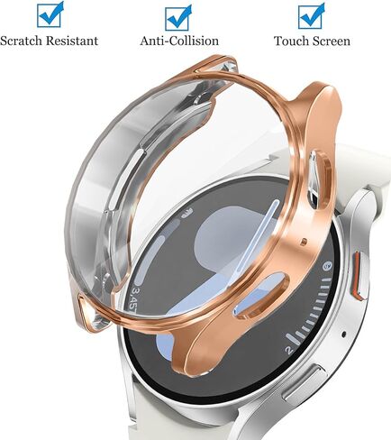 غطاء حماية ناعم من مادة TPU متوافق مع ساعة سامسونج جالاكسي 7 مقاس 40 مم و44 مم، غطاء حماية كامل بإطار ممتص للصدمات (ذهبي وردي/شفاف، 40 مم) in Kuwait