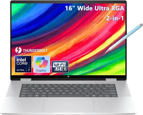 كمبيوتر محمول HP Envy 2 في 1 بشاشة لمس، Intel Core Ultra 7، Envy x360 16 بوصة كمبيوتر محمول مساعد، Thunderbolt 4، كاميرا 5MP IR، Wi-Fi 6E، Windows 11، W/Stylus Pen (16 جيجابايت RAM | 2 تيرابايت PCIe SSD ) in Saudi Arabia