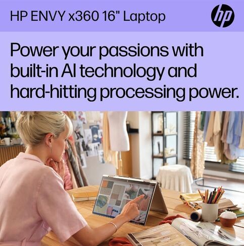 كمبيوتر محمول HP Envy 2 في 1 بشاشة لمس، Intel Core Ultra 7، Envy x360 16 بوصة كمبيوتر محمول مساعد، Thunderbolt 4، كاميرا 5MP IR، Wi-Fi 6E، Windows 11، W/Stylus Pen (16 جيجابايت RAM | 2 تيرابايت PCIe SSD ) in Saudi Arabia