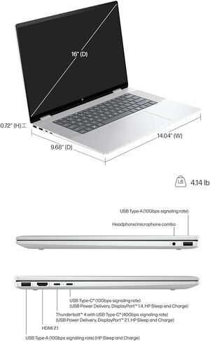 كمبيوتر محمول HP Envy 2 في 1 بشاشة لمس، Intel Core Ultra 7، Envy x360 16 بوصة كمبيوتر محمول مساعد، Thunderbolt 4، كاميرا 5MP IR، Wi-Fi 6E، Windows 11، W/Stylus Pen (16 جيجابايت RAM | 2 تيرابايت PCIe SSD ) in Saudi Arabia